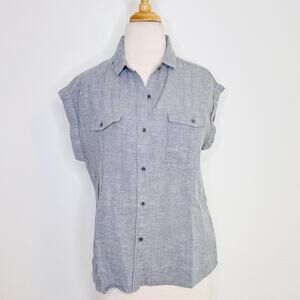 Prana Womens McCray Camp Blouse Size XS Blue Chambray Hemp‎ Sustainable Outdoors
